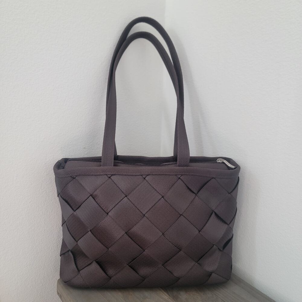 Maggie Bags Recycled Thick Seatbelt Webbing Tote Shoulder Bag Brown Purple 13x9‎ - Picture 2 of 16